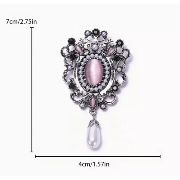 Vintage Style With Faux Pink Gemstone Inlay - Faux Pearl, Palace Brooch, Pin - Picture 6 of 7